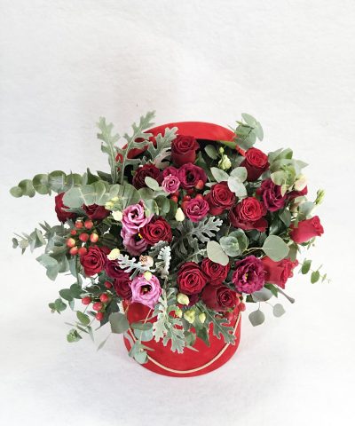 FLOWER BOX VELVET RED ROSE & LYSIANTHOS 100e D50X50Y (3)
