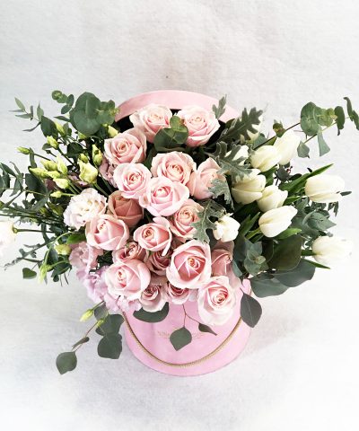 FLOWER BOX VELVET,PINK ROSE LYSIANTHOS &TULIP 100e D50X50Y (5)