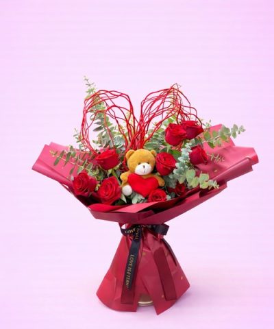 Ανθοδέσμη με 9 Κόκκινα Τριαντάφυλλα “Teddy Love ”