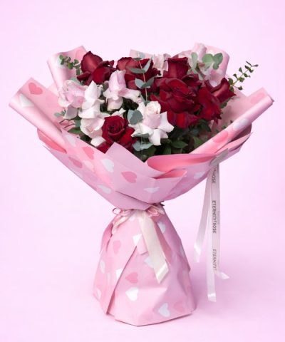 Ανθοδέσμη με Κόκκινα Τριαντάφυλλα και Ροζ "Love Story"