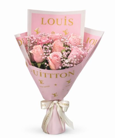 Ανθοδέσμη με Ροζ Τριαντάφυλλα “LOUIS VUITTON” Περιτύλιγμα